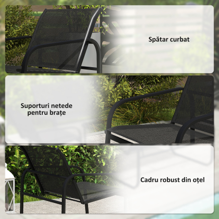  Set de Gradina cu 2 Canapele cu 2 Locuri, 2 Fotolii si o Masuta de Cafea cu Blat din Sticla, Negru [5]