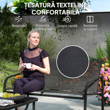  Set de Gradina cu 2 Canapele cu 2 Locuri, 2 Fotolii si o Masuta de Cafea cu Blat din Sticla, Negru [4]
