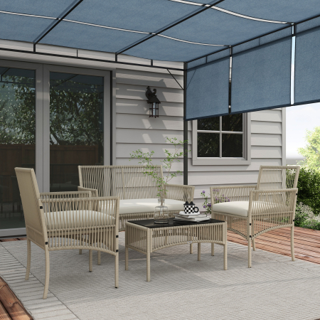  Set de Gradina cu 2 Fotolii de Exterior, Canapea si Masuta, 56x56x80 cm, Kaki [1]