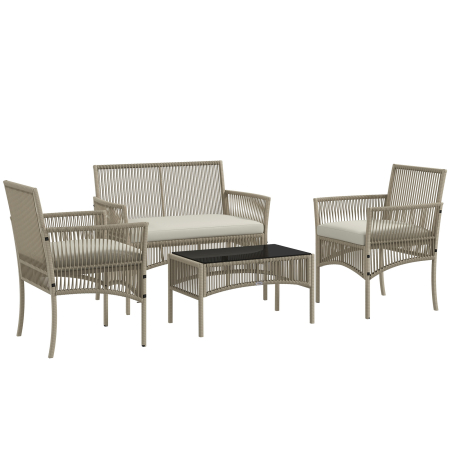 Seturi mobilier -  Set de Gradina cu 2 Fotolii de Exterior, Canapea si Masuta, 56x56x80 cm, Kaki