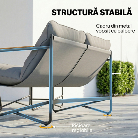 Set de Gradina  cu Canapea, 2 Fotolii si Masuta cu Blat din Sticla, Mobilier de Exterior cu Perne Groase, Gri Deschis [5]