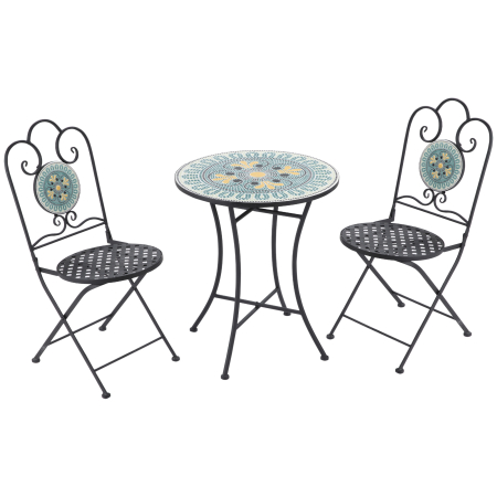 Seturi mobilier -  Set de Gradina cu Mozaic de 3 Piese, din Metal, Verde