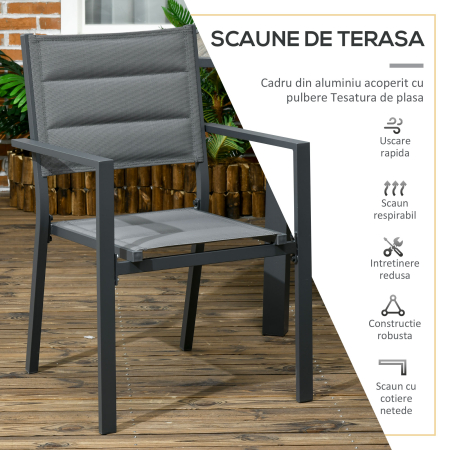  Set de Gradina din Aluminiu 7 Piese cu Masa Dreptunghiulara Extensibila si 6 Scaune de Exterior cu Sezuta din Plasa Respirabila, Gri [5]