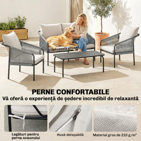  Set de Gradina din Ratan 4 Piese cu Canapea, Fotolii, Masuta, Bej [4]