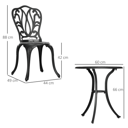  Set de Gradina Exterior, Masa Rotunda si Scaune din Aluminiu, Masa de Bistrou cu Orificiu pentru Umbrela, Mobilier pentru Terasa, Gradini, Verande, Balcoane, Langa Piscina - Negru [2]