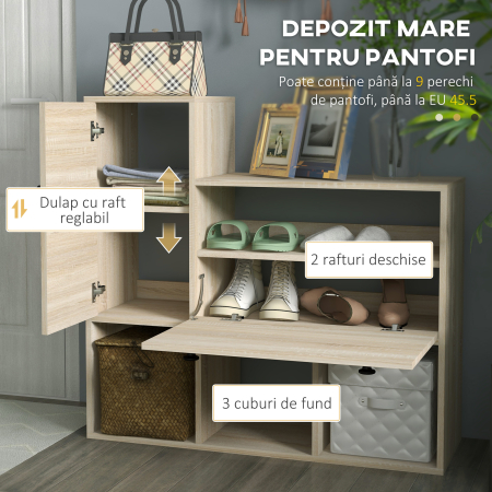  Set de hol cu cuier de perete cu 4 carlige, dulap pentru 9 perechi de pantofi, dulap si oglinda [5]