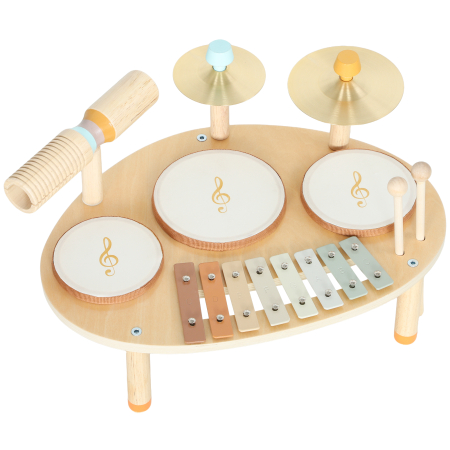 Dormitor & birou -  Set de Instrumente Muzicale pentru Copii de la 2+ Ani cu Tobe si Xilofon, Culoare Naturala