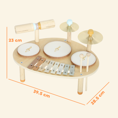  Set de Instrumente Muzicale pentru Copii de la 2+ Ani cu Tobe si Xilofon, Culoare Naturala [2]