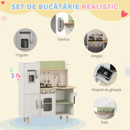  Set de Joaca de Bucatarie de Jucarie, Joc de Roluri de Bucatarie pentru Copii cu Telefon, Aparat de Gheata, Aragaz, Chiuveta, Ustensile, pentru Copii cu Varsta Cuprinsa intre 3 si 6 ani, Alb [3]