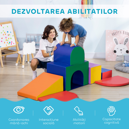  Set de Joc pentru Copii 1-3 Ani cu 7 Blocuri Multicolor in PU si EPE, 170x130x40 cm [3]