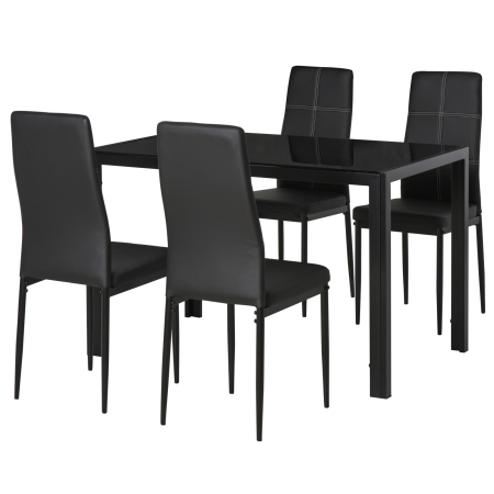 Scaune bucatarie & living -  Set de luat masa 4 Scaune tapitate si 1 Masa pentru 4 persoane negru