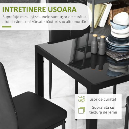  Set de luat masa 4 Scaune tapitate si 1 Masa pentru 4 persoane negru [4]