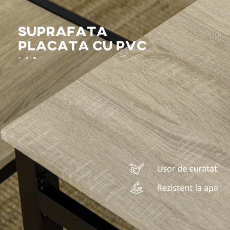  Set de masa din 5 Piese cu 1 masa dreptunghiulara 100x63x76.5 cm si 4 Scaune 45x40x82 cm, din otel si MDF, Negru si lemn natural [5]