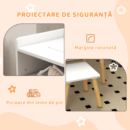  Set de Masa si Scaun pentru Copii, Masa de Activitati pentru Copii Mici 3 in 1 cu Tabla de Constructie, 87x45x59.5 cm, Alb [5]