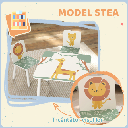  Set de Masa si Scaune pentru Copii, 3 Piese, Masa cu 2 Scaune pentru Dormitor, Gradinita, Sala de Jocuri, Verde [4]