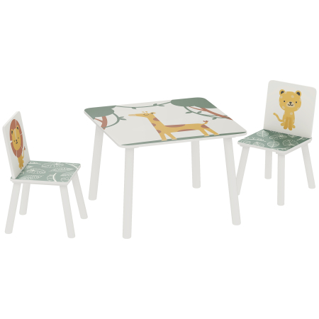 Dormitor & birou -  Set de Masa si Scaune pentru Copii, 3 Piese, Masa cu 2 Scaune pentru Dormitor, Gradinita, Sala de Jocuri, Verde