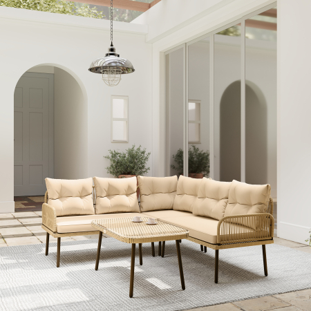  Set de Mobilier de Gradina din 4 Piese cu 2 Canapele,  Fotoliu de Colt si Masuta de Cafea, 100x68x74 cm, Bej [7]