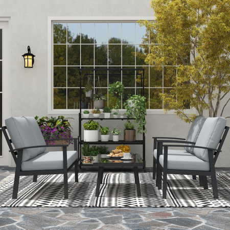  Set de Mobilier de Gradina din 4 Piese cu Canapea, 2 Fotolii si Masa de Cafea, 127x74x80 cm, Gri Carbune [8]