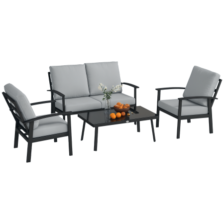 Seturi mobilier -  Set de Mobilier de Gradina din 4 Piese cu Canapea, 2 Fotolii si Masa de Cafea, 127x74x80 cm, Gri Carbune