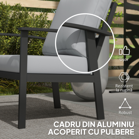  Set de Mobilier de Gradina din 4 Piese cu Canapea, 2 Fotolii si Masa de Cafea, 127x74x80 cm, Gri Carbune [6]