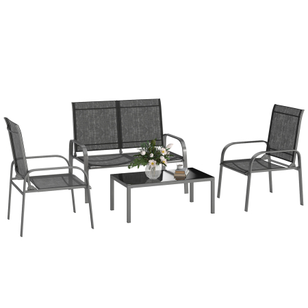 Gradina & balcon -  Set de Mobilier de Gradina din 4 Piese cu Canapea, 2 Scaune si Masa de Cafea, 108x66x86 cm, Negru