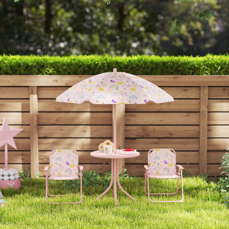  Set de Mobilier de Gradina din 4 Piese cu Masa, Scaune si Umbrela de Soare Reglabila, 50xΦ49,5 cm, Roz [8]