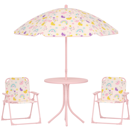 Seturi mobilier -  Set de Mobilier de Gradina din 4 Piese cu Masa, Scaune si Umbrela de Soare Reglabila, 50xΦ49,5 cm, Roz