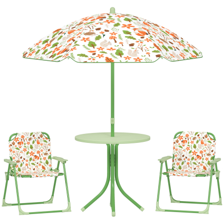 Seturi mobilier -  Set de Mobilier de Gradina din 4 Piese cu Masa, Scaune si Umbrela de Soare Reglabila, 50xΦ49,5 cm, Verde