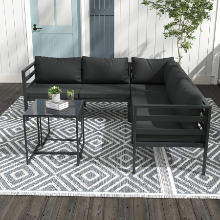 Set de Mobilier de Gradina din 7 Piese cu Canapea de Colt, Masa de Cafea, Set de Mobilier Sectional, Gri [6]