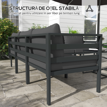  Set de Mobilier de Gradina din 7 Piese cu Canapea de Colt, Masa de Cafea, Set de Mobilier Sectional, Gri [3]