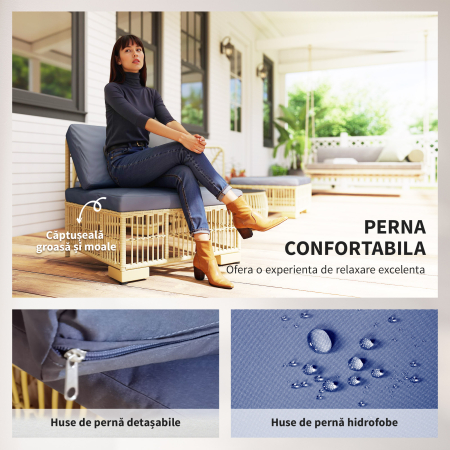  Set de Mobilier din Rachita de 5 Bucati, Gri [5]