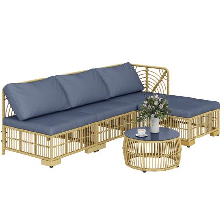 Gradina & balcon -  Set de Mobilier din Rachita de 5 Bucati, Gri