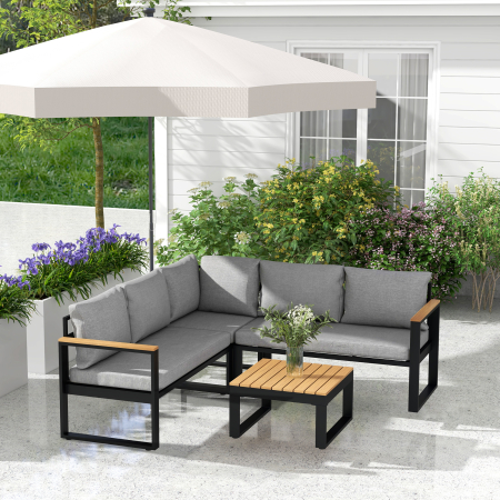  Set de Mobilier pentru Gradina din 4 Piese cu 2 Canapele Duble, Coltar si Masuta de Cafea, 124x61x71,5 cm, Gri [1]
