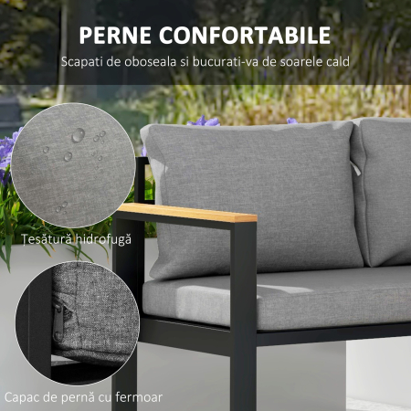  Set de Mobilier pentru Gradina din 4 Piese cu 2 Canapele Duble, Coltar si Masuta de Cafea, 124x61x71,5 cm, Gri [4]