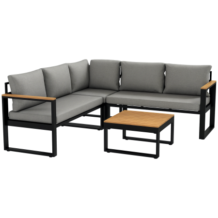 Gradina & balcon -  Set de Mobilier pentru Gradina din 4 Piese cu 2 Canapele Duble, Coltar si Masuta de Cafea, 124x61x71,5 cm, Gri