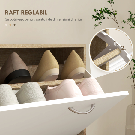 Set de Mobilier pentru Hol cu Raft pentru Pantofi, Oglinda si 2 rafturi Reglabile, 90x24x177 cm, Lemn Natural [5]