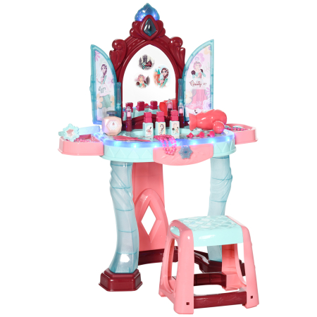 Dormitor & birou -  Set de oglinda si masa cu design printesa magica, jucarie muzicala, set de frumusete, pentru 3-6 ani, albastru roz