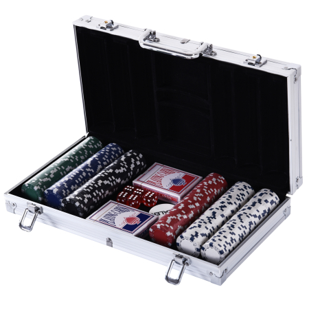 Dormitor & birou -  Set de Poker, 300 jetoane, Geanta din aluminiu, Argintiu