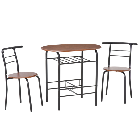 Bucatarie -  Set de Pranz 3 Piese Masa cu 2 Scaune Maro Lemn si Negru