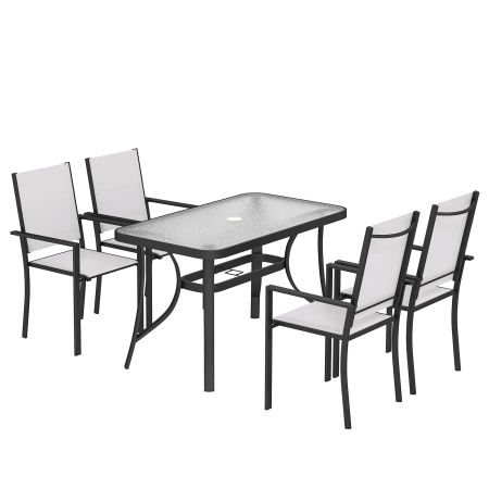 Gradina & balcon -  Set de Pranz Gradina cu Orificiu pentru Umbrela, Masa, Scaune pentru 4, Gri Deschis