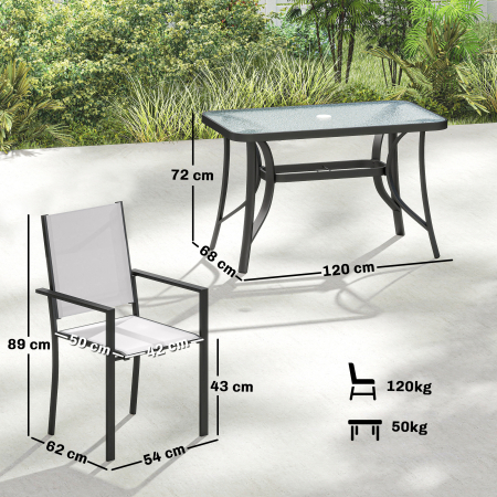  Set de Pranz Gradina cu Orificiu pentru Umbrela, Masa, Scaune pentru 4, Gri Deschis [2]
