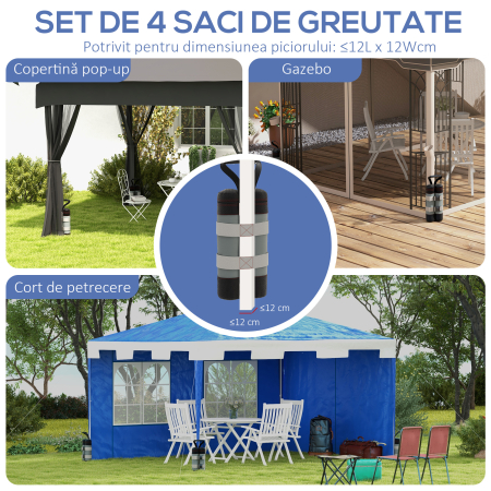  Set de saci pentru pavilioane, 4 bucati, 48 kg, fara nisip, cu curele de fixare, rezistent la intemperii, Negru [3]