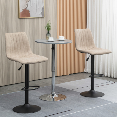  Set de scaune de bar reglabile pe inaltime 2 piese cu suport pentru picioare, otel si poliester, 47,5x57,5x95-116 cm, maro deschis [1]
