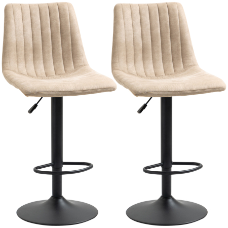 Bucatarie -  Set de scaune de bar reglabile pe inaltime 2 piese cu suport pentru picioare, otel si poliester, 47,5x57,5x95-116 cm, maro deschis