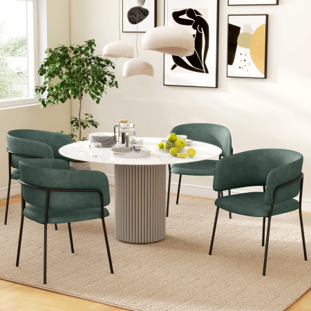  Set de Scaune, Scaune de Bucatarie Tapitate Moderne din Catifea cu Spate, Cotiera si Picioare Metalice, 57x53x73 cm, Verde [6]