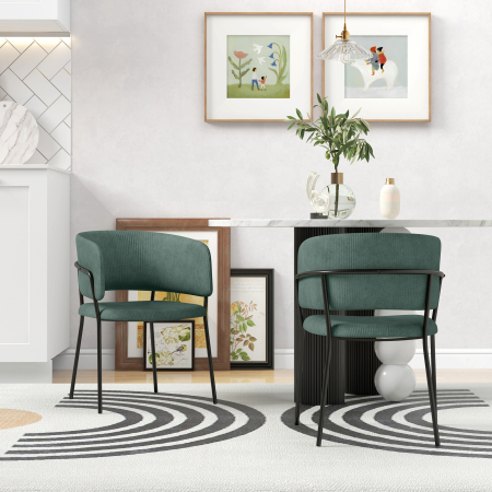  Set de Scaune, Scaune de Bucatarie Tapitate Moderne din Catifea cu Spate, Cotiera si Picioare Metalice, 57x53x73 cm, Verde [8]