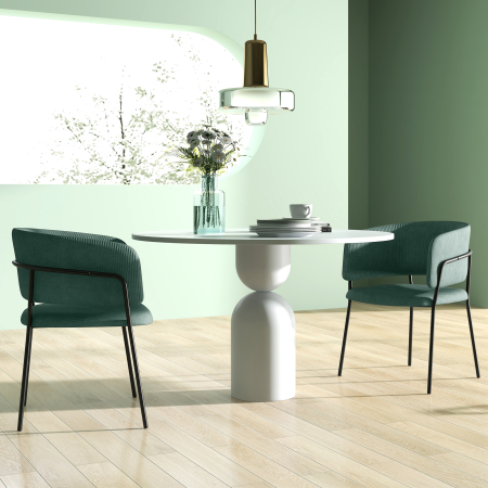  Set de Scaune, Scaune de Bucatarie Tapitate Moderne din Catifea cu Spate, Cotiera si Picioare Metalice, 57x53x73 cm, Verde [7]