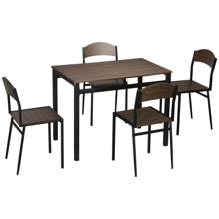 Scaune bucatarie & living -  Set de sufragerie 5 piese cu 1 masa dreptunghiulara 100x63x76,5 cm si 4 scaune 45x40x82 cm, otel si MDF, maro negru