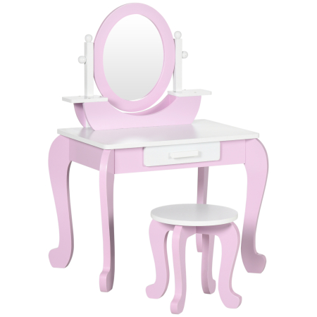 Dormitor & birou -  Set de Toaleta Machiaj, Masuta de Machiaj cu Oglinzi si Taburet pentru Copii, Varsta 3-6 Ani, 65,5x46x93 cm, Roz