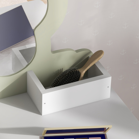  Set de toaleta pentru copii cu oglinda de machiaj si scaunel asortat din lemn, sertar si recipiente, alb [8]